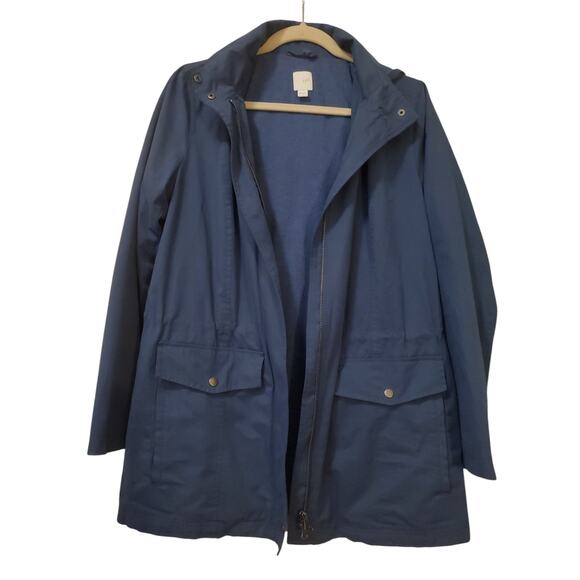 J Jill Hooded Jacket Utility Anorak Zip Up Womens Small Blue Fishermancore - Picture 1 of 5